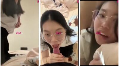 น้องหมวยสาวแว่นน่ารัก เย็ดกับแฟนรุ่นพี่คาชุด จับควยใหญ่ดูดทำหน้าอย่างเงี่ยน จับซอยหีท่าหมาครางเสียวปล่อยแตกใน
