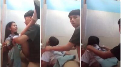 นักเรียนตั้งกล้องเย็ด แอบเย็ดกันในห้องน้ำ ถกเสื้อโชว์นม พร้อมแอ่นหีให้เย็ด